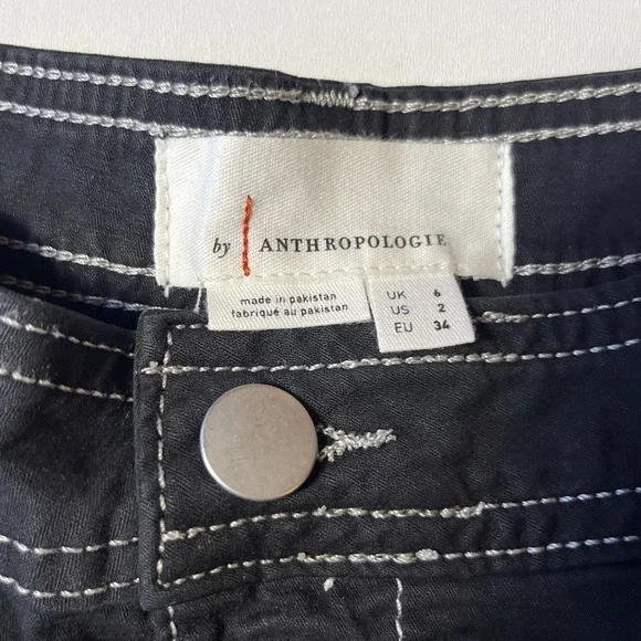 Anthropologie Utility Barrel Pants Size 2 Black Linen Blend Cargo Pocket Trouser - Picture 6 of 9